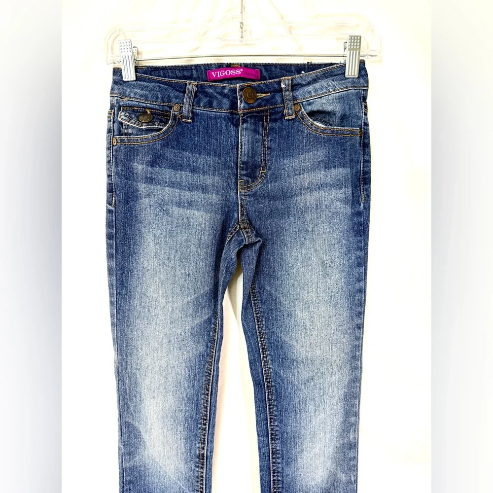 Vigoss Mid Rise Skinny Jeans With Back Flap Pockets With Orange Embroidery - Picture 4 of 14